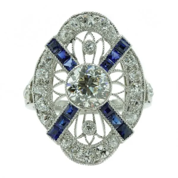 .95ct Old European Cut G-H Color and VS2 Clarity Center Diamond in a Vintage Diamond, Sapphire, and Platinum Setting Lumina Gem Wilmington, NC