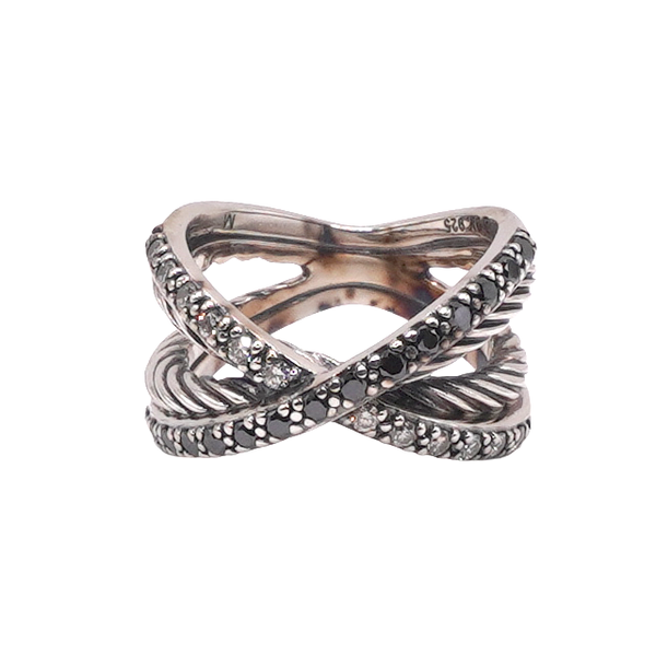David Yurman Diamond and Black Diamond X Ring- Sterling Silver Lumina Gem Wilmington, NC
