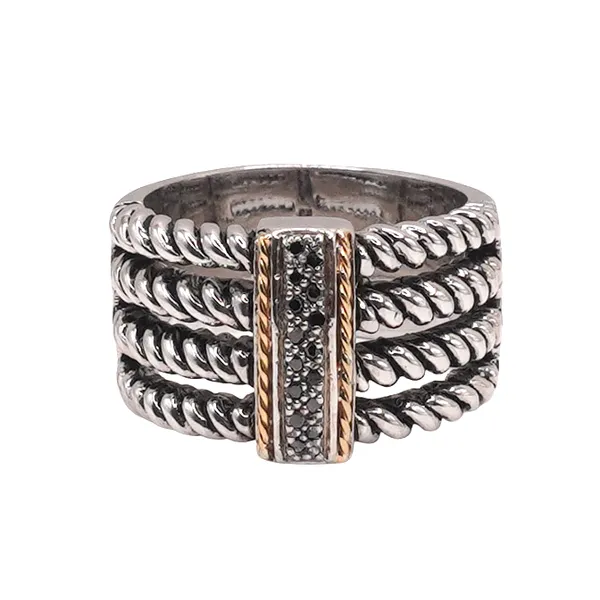 Effy Black Diamond Sterling Silver Ring with 18k Yellow Gold Accents Lumina Gem Wilmington, NC