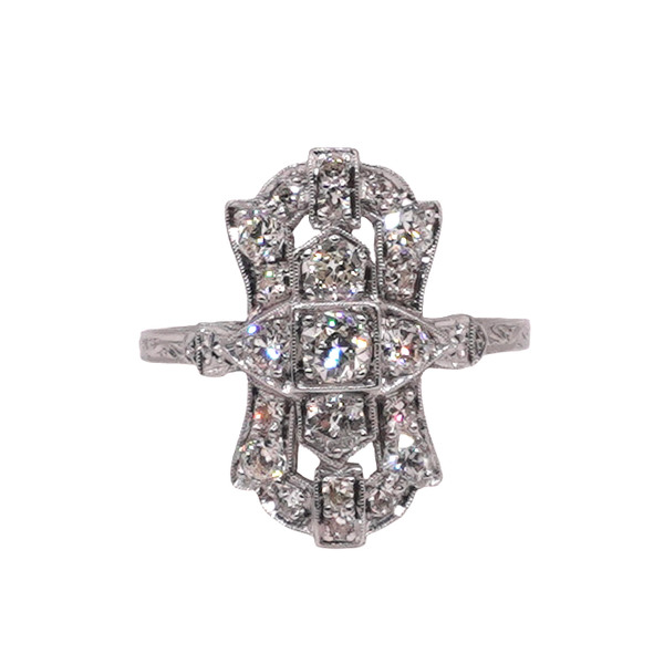 Approximately 1ctw Old European Cut Diamond in a Platinum Art Deco Ring Image 2 Lumina Gem Wilmington, NC