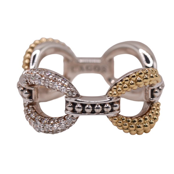 Lagos Sterling Silver and 18k Yellow Gold Link Band with Diamond Accents Lumina Gem Wilmington, NC
