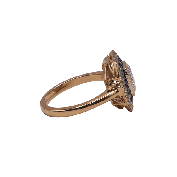 Asscher Cut Lab Grown Diamond and Sapphire Ring- 14 Yellow Gold Image 2 Lumina Gem Wilmington, NC