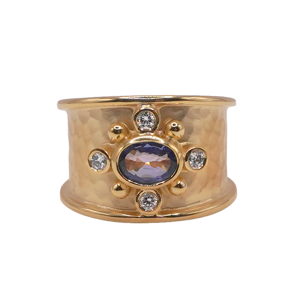 Marika Desert Gold Sapphire and Diamond Wide Ring- 14k Yellow Gold Lumina Gem Wilmington, NC