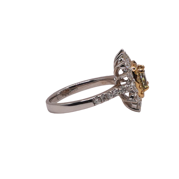 .90ct Natural Grayish Yellow Green Diamond in a 1.17ctw Diamond and .21ctw Yellow Diamond ring- 14k Two Tone Gold Image 2 Lumina Gem Wilmington, NC