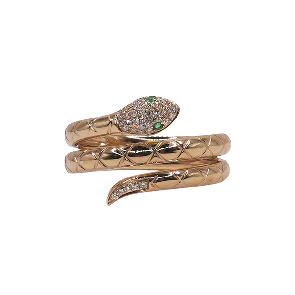 Diamond Double Wrap Snake Ring- 14k Yellow Gold Lumina Gem Wilmington, NC