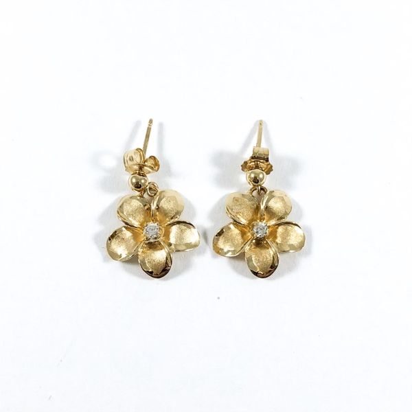 Diamond and Yellow Gold Flower Dangle Earrings Lumina Gem Wilmington, NC