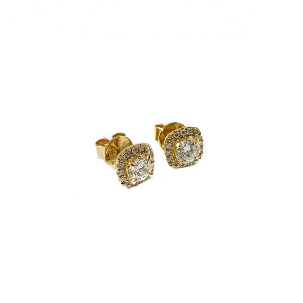 Diamond Earrings - .90ctw Round Diamonds in a .23ctw Cushion Halo and Yellow Gold Setting Image 2 Lumina Gem Wilmington, NC