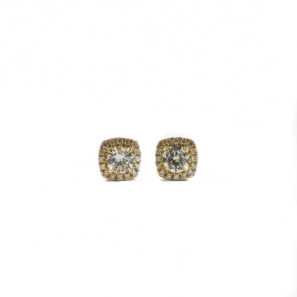 Diamond Earrings - .90ctw Round Diamonds in a .23ctw Cushion Halo and Yellow Gold Setting Lumina Gem Wilmington, NC