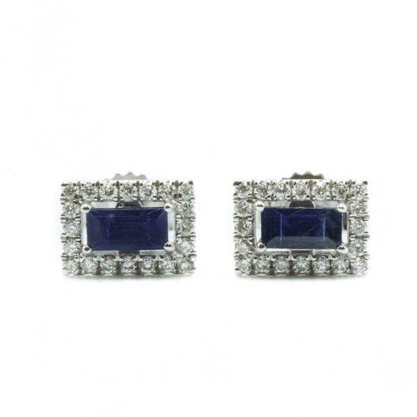 .13ctw Sapphire and .20ctw Diamond Earrings - White Gold Lumina Gem Wilmington, NC