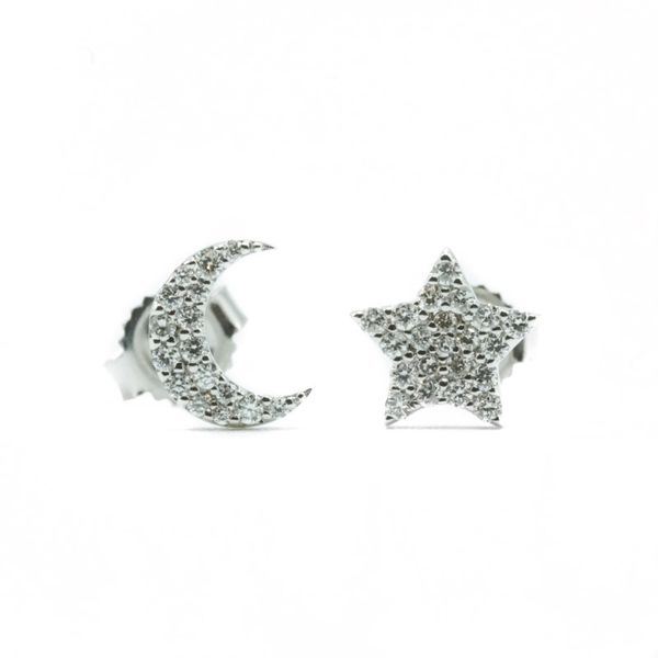 .16ctw Diamond Star and Moon Earrings - White Gold Lumina Gem Wilmington, NC