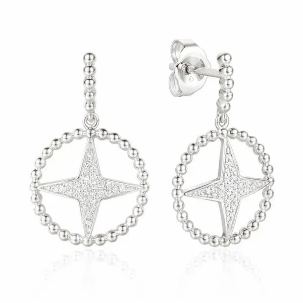 Luvente .12ctw Diamond Compass Dangle Earrings- 14k White Gold Lumina Gem Wilmington, NC