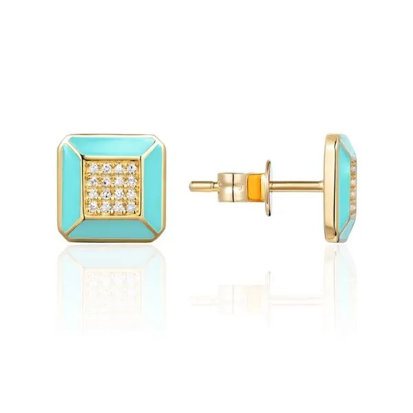 Luvente Turquoise Enamel and Diamond Earrings- 14k Yellow Gold Lumina Gem Wilmington, NC
