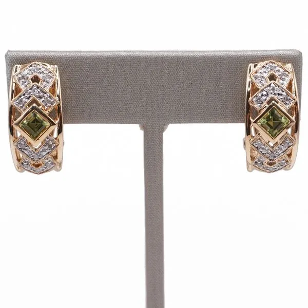 Diamond and Peridot Omega Back Earrings Lumina Gem Wilmington, NC