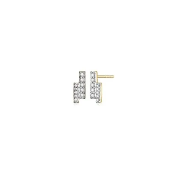 Charles Garnier Diamond Double Bar Studs- 14k Yellow Gold Lumina Gem Wilmington, NC