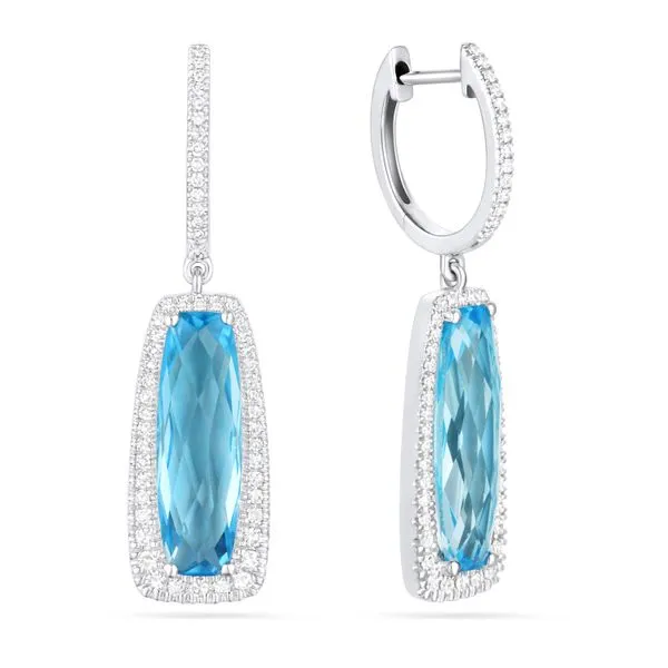 Luvente Blue Topaz and Diamond Dangle Earrings- 14k White Gold Lumina Gem Hampstead, NC