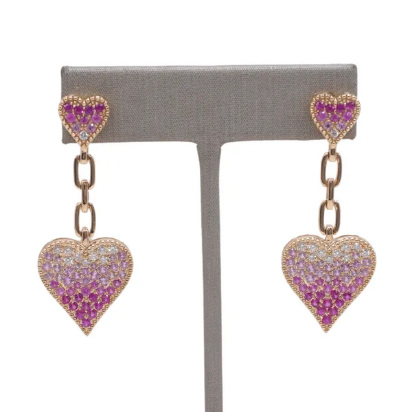 Heera Moti Pink Sapphire and Diamond Dangle Heart Earrings Lumina Gem Hampstead, NC