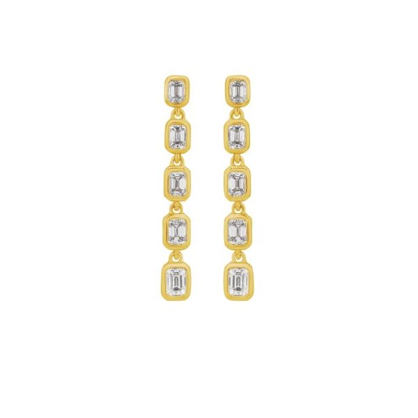 Emerald Cut Diamond Dangle Earrings- 14k Yellow Gold Lumina Gem Wilmington, NC