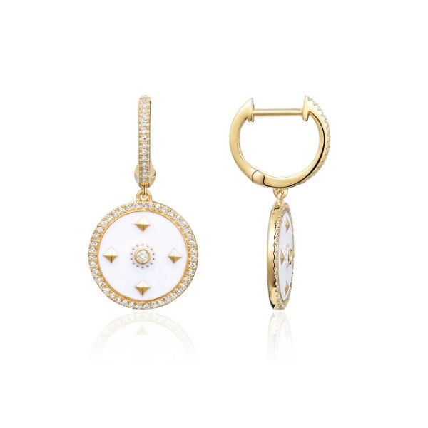 Luvente White Enamel and Diamond Dangle Earrings- 14k Yellow Gold Lumina Gem Wilmington, NC