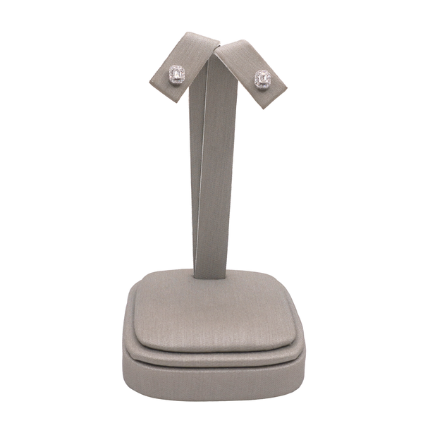 Emerald Cut and Halo Diamond Studs- 14k White Gold Lumina Gem Wilmington, NC