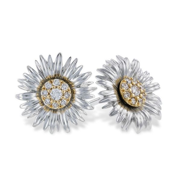 Allison-Kaufman .14ctw Diamond Sunflower Earrings- 14k Two Tone Gold Lumina Gem Wilmington, NC