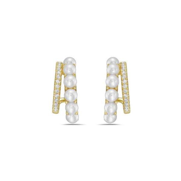 Shula Freshwater Pearl and Diamond Small Hoops- 14k Yellow Gold Lumina Gem Wilmington, NC