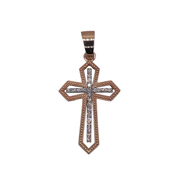 .28ctw Diamond and 14k Two Tone Gold Cross Pendant Lumina Gem Wilmington, NC