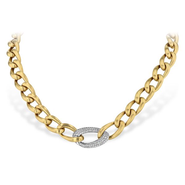 Allison Kaufman 1.22ctw Diamond and Brushed Finish Gold Link Necklace - 17