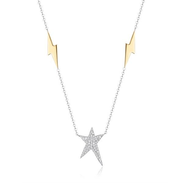 Luvente Diamond Star Necklace with Lightening Bolt Accents - 18