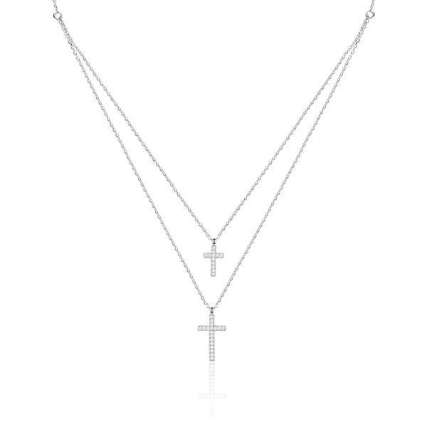 Luvente .15ctw Diamond Double Cross Necklace- 14k White Gold Lumina Gem Wilmington, NC