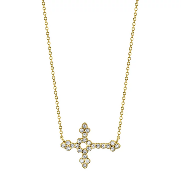 Sloane Street .12ctw Diamond and 18k Yellow Gold Sideways Cross Necklace Lumina Gem Wilmington, NC