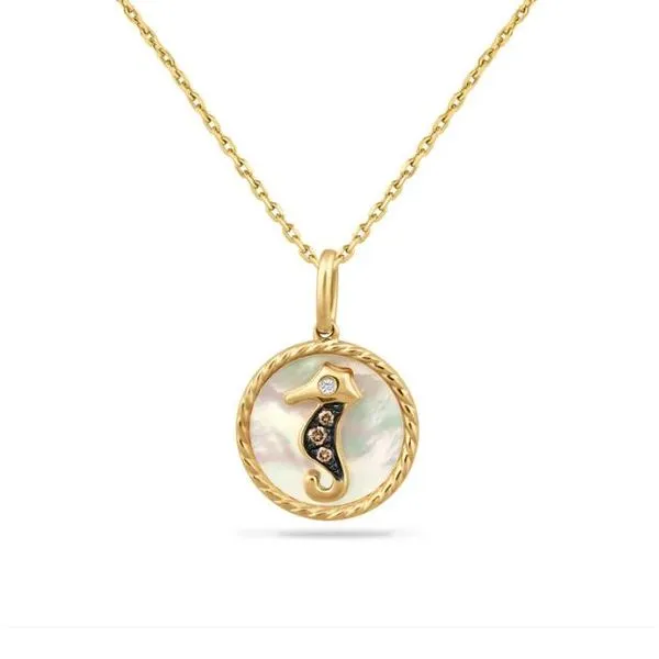 Shula Diamond and Mother of Pear Seahorse Necklace- 14k Yellow Gold Lumina Gem Hampstead, NC