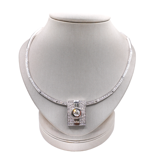 Approximately 1.2ct Old European Cut Diamond Slide on a Diamond Omega Necklace- 18k White Gold Lumina Gem Wilmington, NC