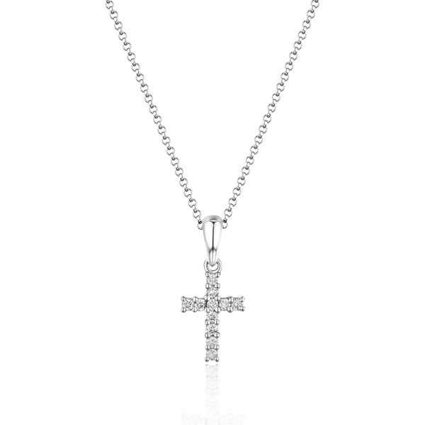 Luvente .16ctw Diamond Cross Necklace- 14k White Gold Lumina Gem Wilmington, NC
