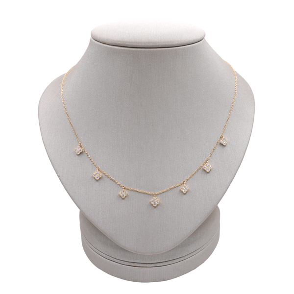 Diamond Quatrafoil Dangle Station Necklace- 14k Yellow Gold Lumina Gem Wilmington, NC