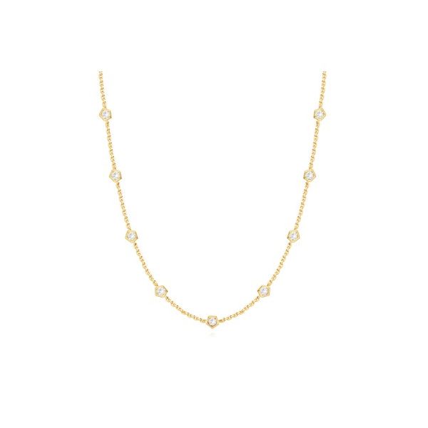 Pentagon Bezel Diamond Station Necklace- 14k Yellow Gold Lumina Gem Wilmington, NC
