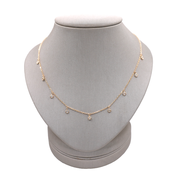 Diamond Dangle Station Necklace- 14k Yellow Gold Lumina Gem Wilmington, NC