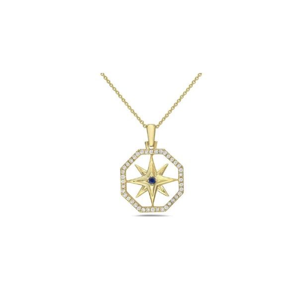 Shula Sapphire and Diamond Octagon Compass Necklace- 14k Yellow Gold Lumina Gem Wilmington, NC