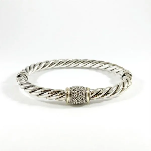 David Yurman Diamond Station Hinged Bangle with 14k Yellow Gold Accents Lumina Gem Wilmington, NC