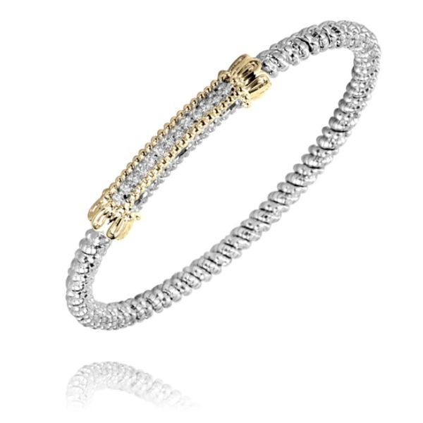 Alwand Vahan 3mm .11ctw Diamond Bangle in Sterling Silver and Yellow Gold Accents Lumina Gem Wilmington, NC