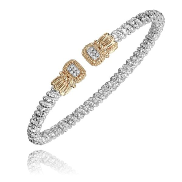 Alwand Vahan 3mm .06ctw Diamond Bangle in Sterling Silver and Yellow Gold Lumina Gem Wilmington, NC