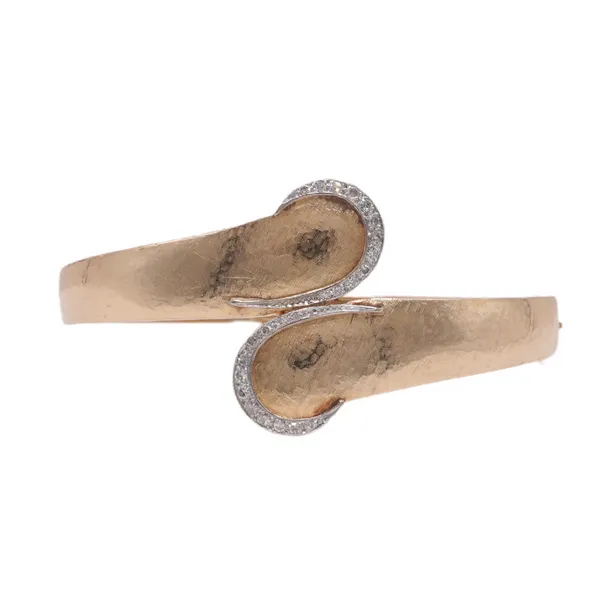 Diamond and 14k Yellow Gold Hinged Bypass Bangle Lumina Gem Hampstead, NC