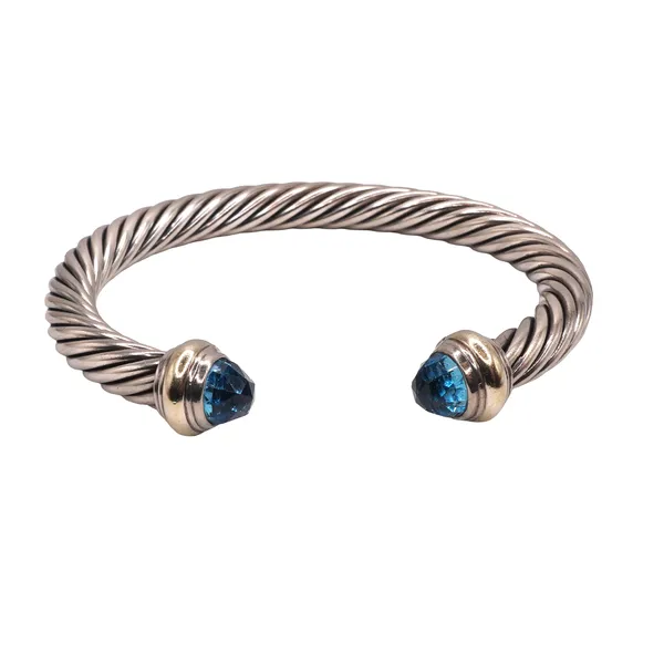 David Yurman Sterling Silver Cable Cuff with 14k Yelow Gold End Caps Lumina Gem Hampstead, NC