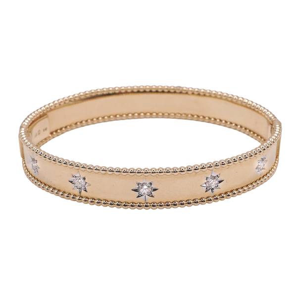 .40ctw Diamond Hinged Bangle with Beaded Edge/ Star Detail- 14k Yellow Gold Lumina Gem Wilmington, NC
