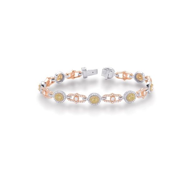Yellow Diamond and Diamond Bracelet- 14k Tri Color Gold Lumina Gem Wilmington, NC