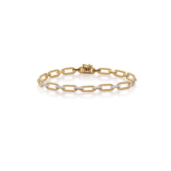 Diamond and Cable link Bracelet- 14k Yellow Gold Lumina Gem Wilmington, NC