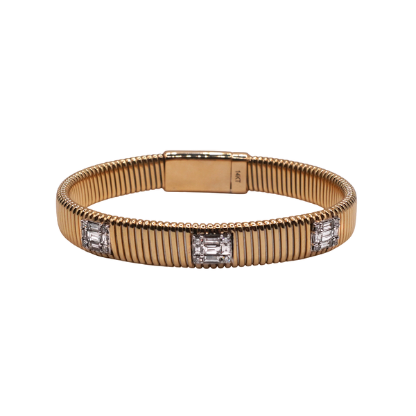 1.02ctw Diamond Wide Ribbed Flex Bangle-14k Yellow Gold Lumina Gem Wilmington, NC