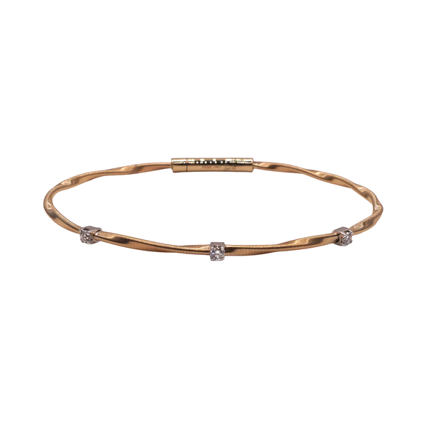 3 Diamond Station Twisted Flex Bangle- 14k Yellow Gold Lumina Gem Wilmington, NC