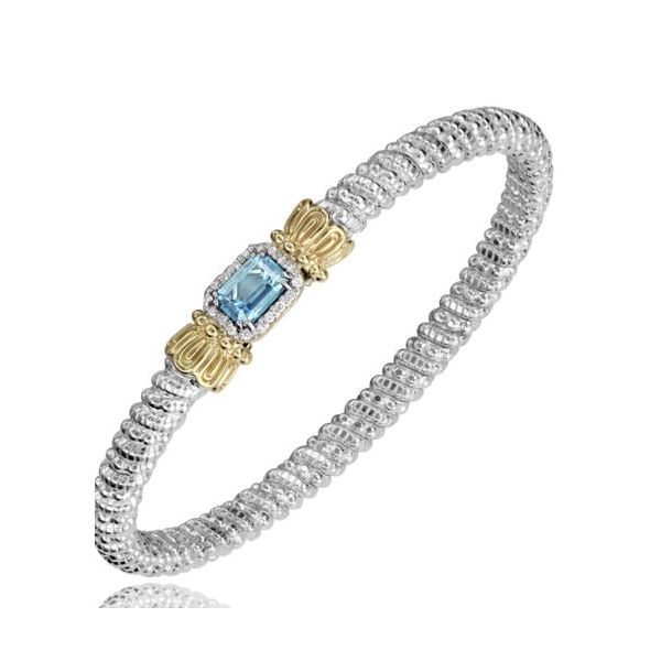 Alwand Vahan .09ctw Diamond and Sky Blue Topaz Bracelet - Sterling Silver and 14k Yellow Gold Lumina Gem Wilmington, NC