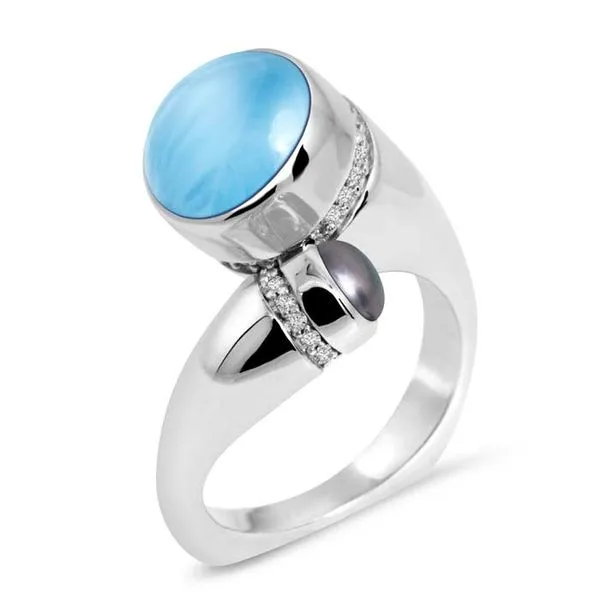 Marahlago Seascape Larimar, Pearl, and White Sapphire Ring Lumina Gem Wilmington, NC