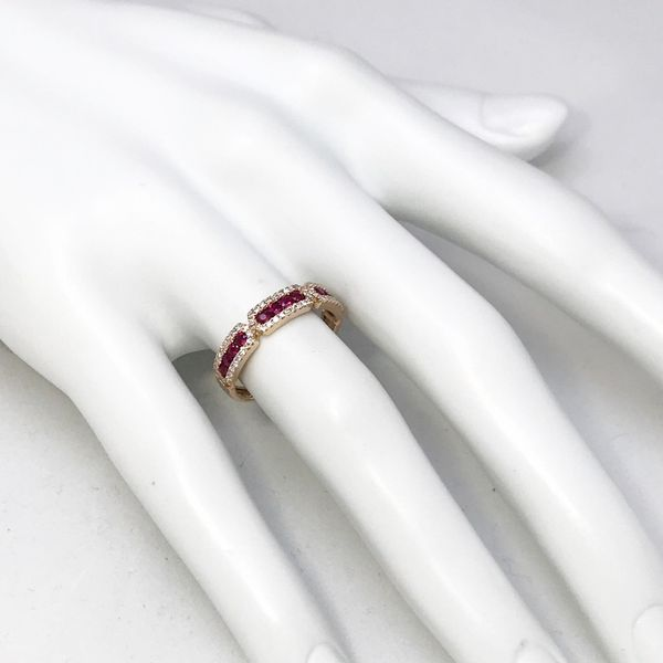 Luvente Diamond and Ruby Rose Gold Ring Image 2 Lumina Gem Wilmington, NC